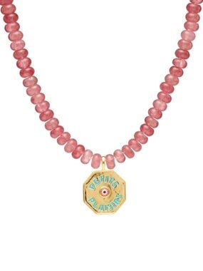 Petite Plaisiris Cherry Quartz Beaded Necklace 24K Gold Plated NWOT
